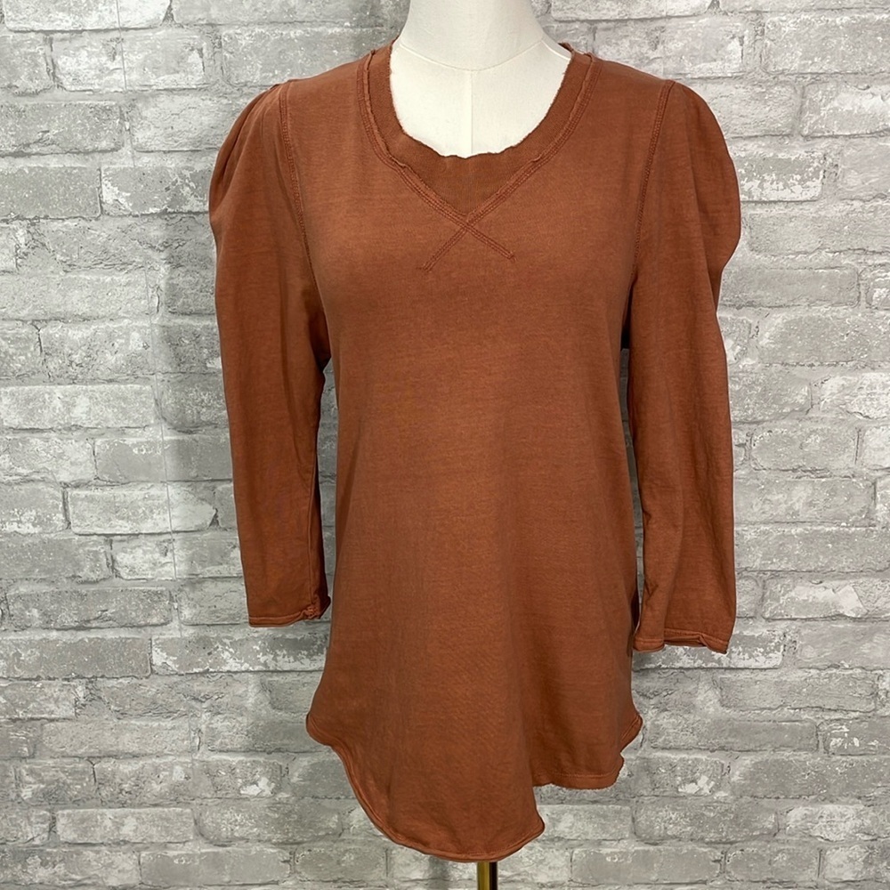 Free People We the Free Clover Puff Shoulder Top in Burnt Orange Mesa - Picture 2 of 8